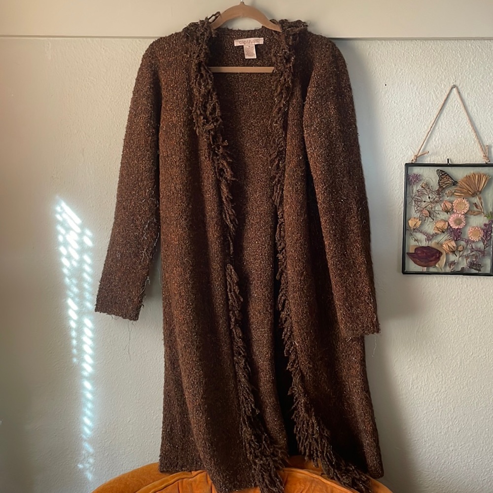 Vintage brown metallic acrylic open from duster sweater by C.L.O.T.H.E.S